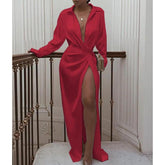 Solid twisted design shirt dress